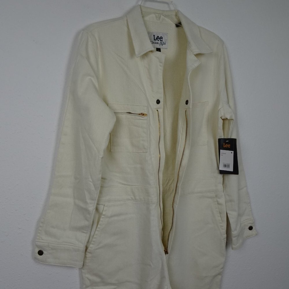 Free People Lee Union Coverall Jumpsuit Women's Size M Ivory Utility Zip Up - Picture 7 of 13